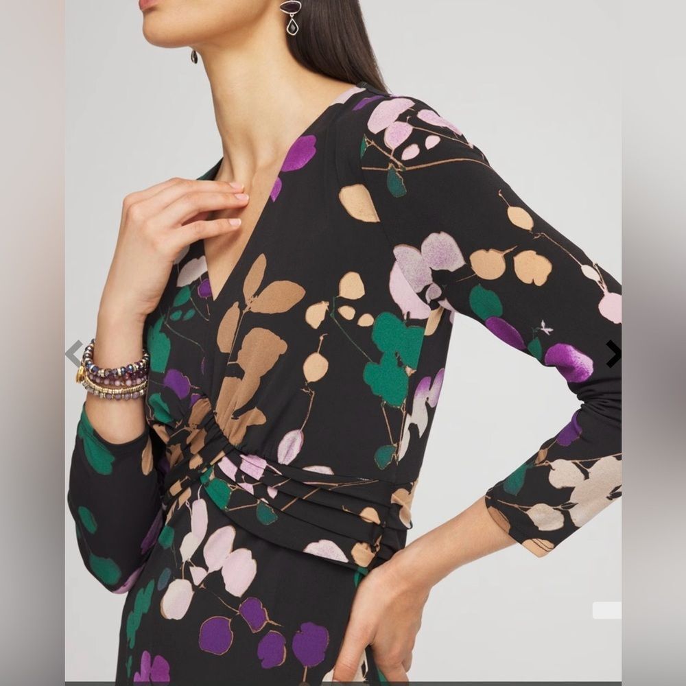 Chico’s V-Neck 3/4 Sleeve Floral Maxi Dress Size 3 US 16 Multicolor